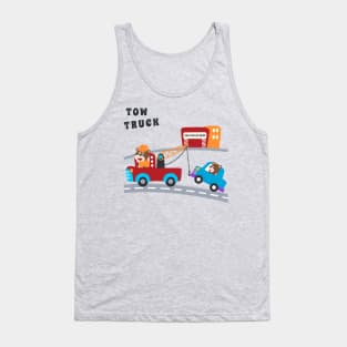 Vector illustration of tow truck cartoon with funny driver Tank Top